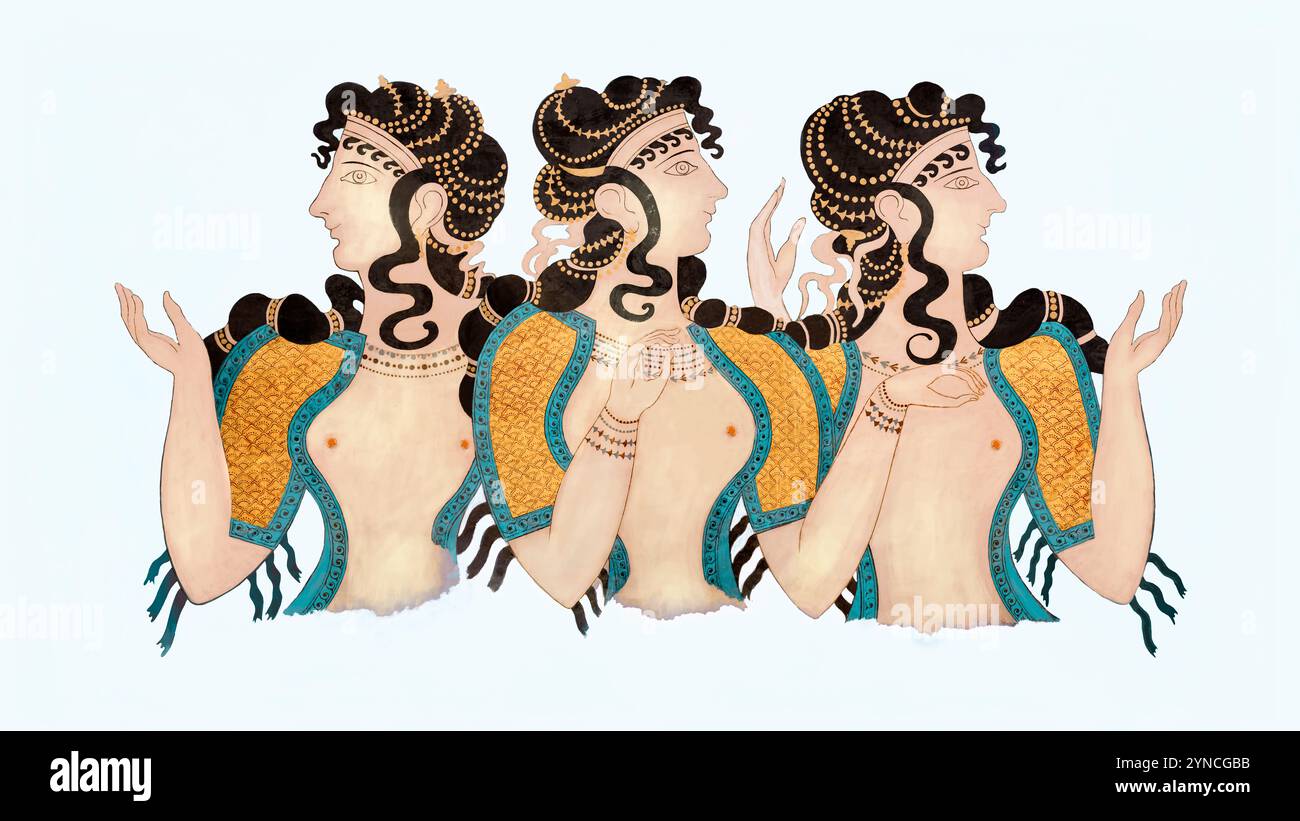 Minoische Damen Fresko. Digital restaurierte Version eines Originalartefakts. Knossos Kreta. Stockfoto