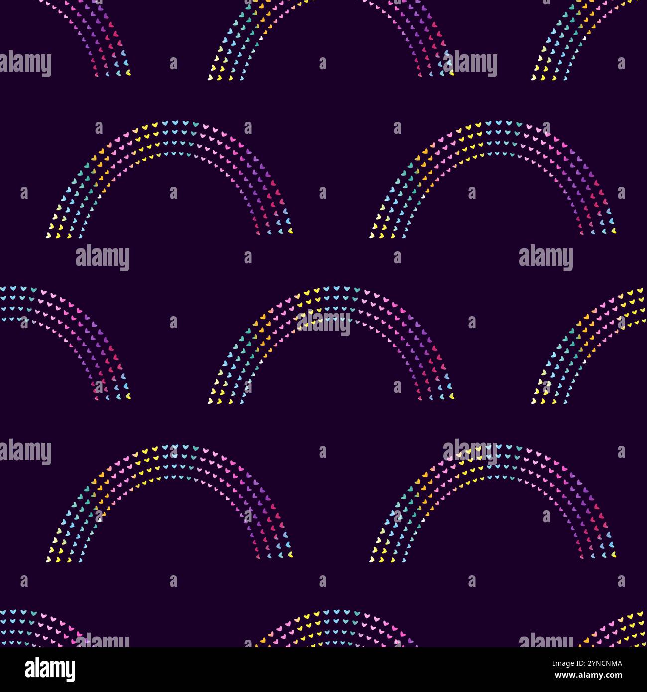 Nahtloses Muster, mehrfarbige Bögen kleiner Herzen Stockfoto