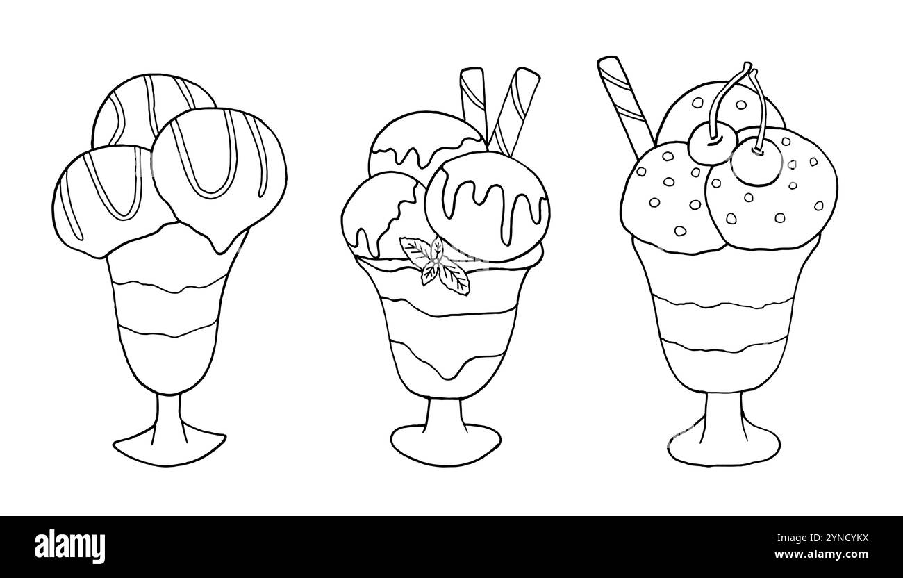 Doodle-Eiskollektion für Kinder zum Ausmalen. Stock Vektor