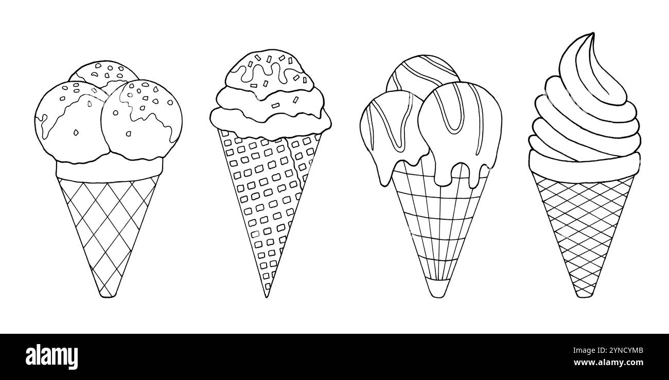 Doodle-Eiskollektion für Kinder zum Ausmalen. Stock Vektor