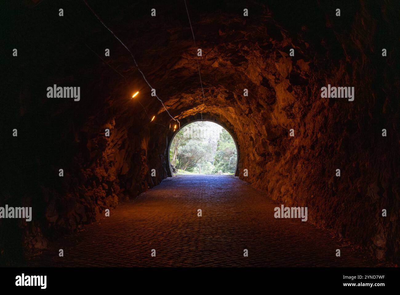 Die Furna do Enxofre, die sich im südöstlichen Teil der Caldeira da Ilha Graciosa auf der Insel Graciosa auf den Azoren befindet, ist eine beeindruckende Lavahöhle. Stockfoto