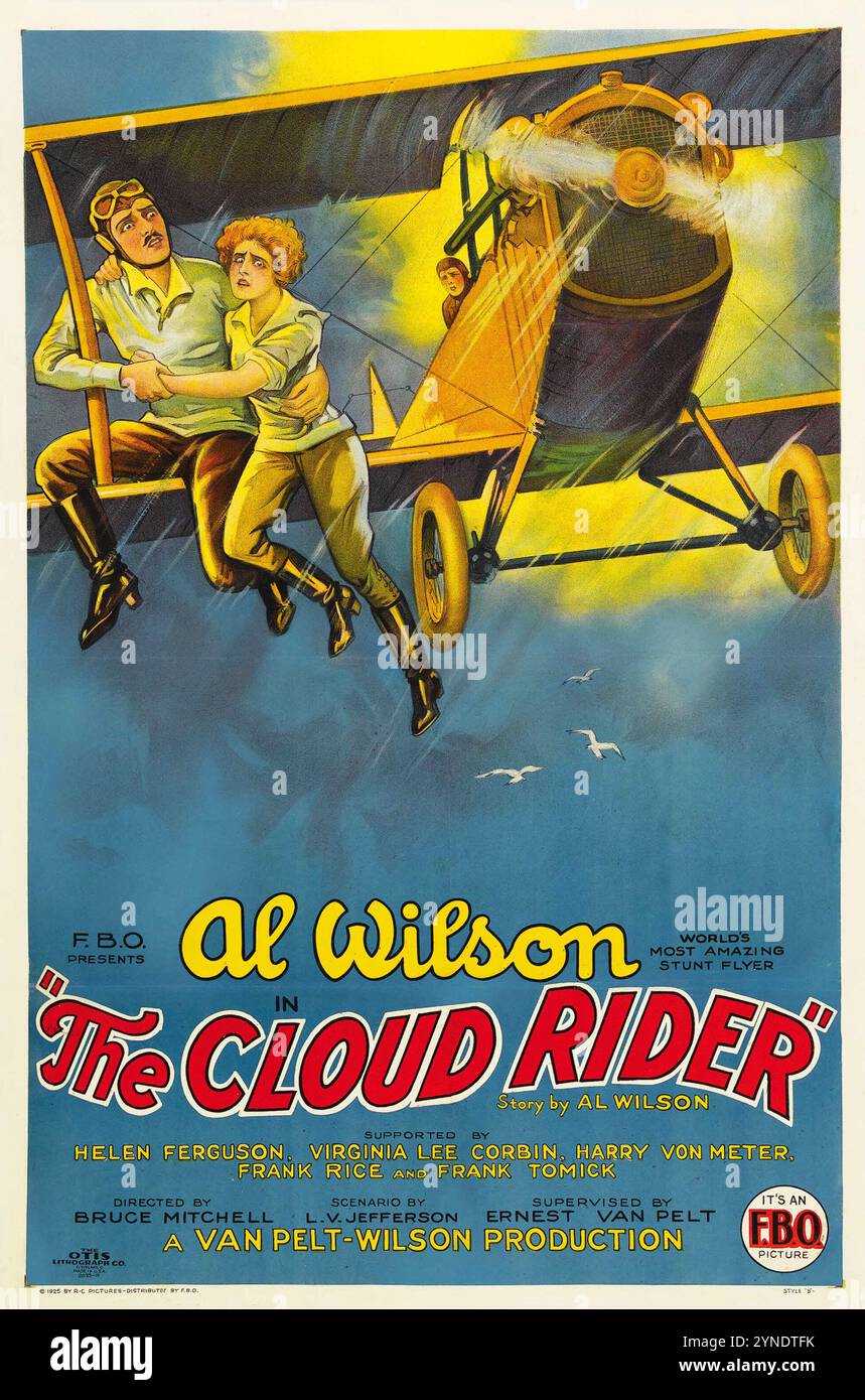 The Cloud Rider (FBO, 1925). Altes Filmposter. Al Wilson, „The World's Most Amazing Stunt Flyer“ – Eine Van Pelt-Wilson-Produktion – Helene Ferguson, Virginia Lee Corbin, Harry von Meter Stockfoto
