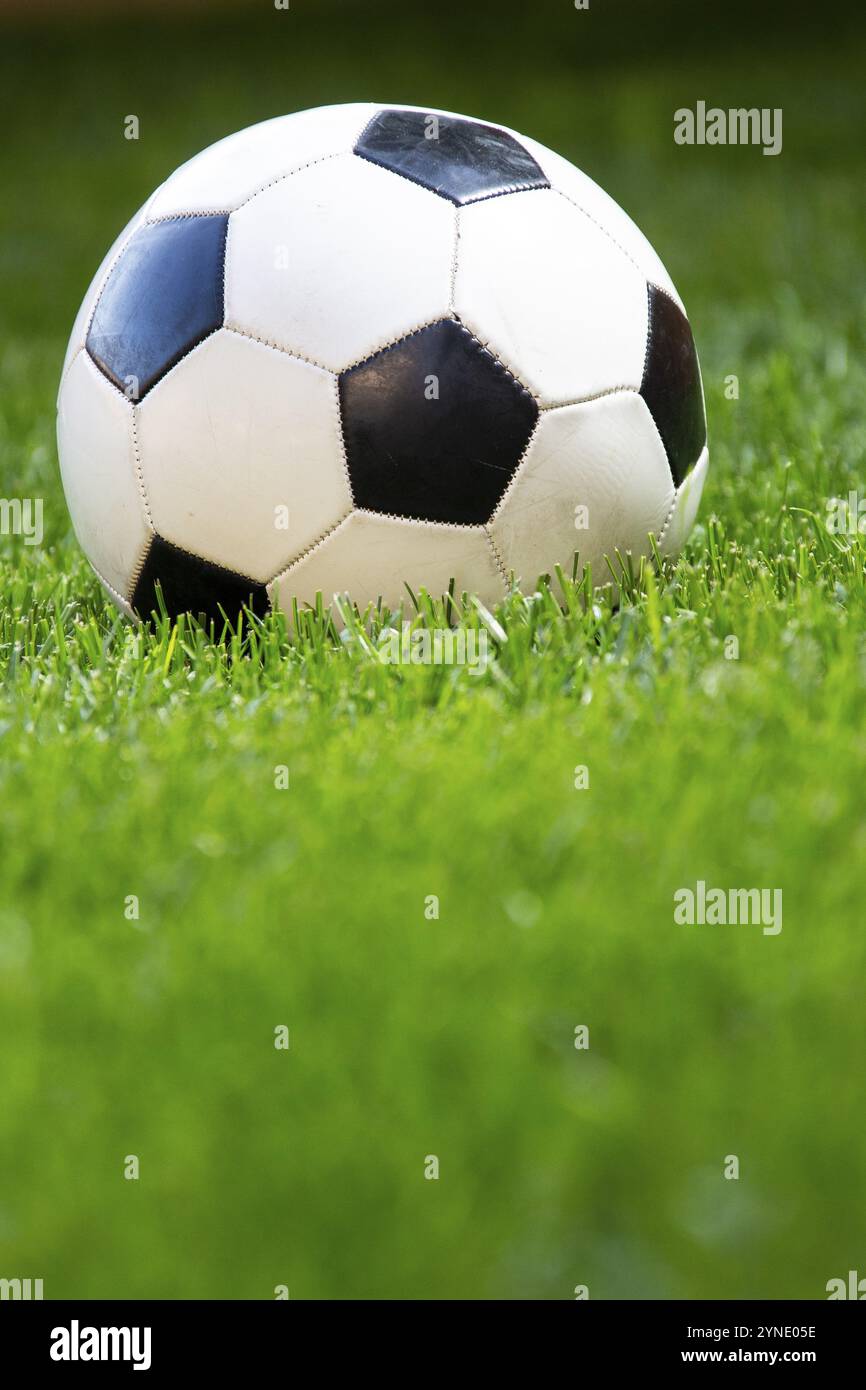 Ein klassischer, schwarz-weißer Outdoor-Fußball-Fußball-Trainingsball Stockfoto