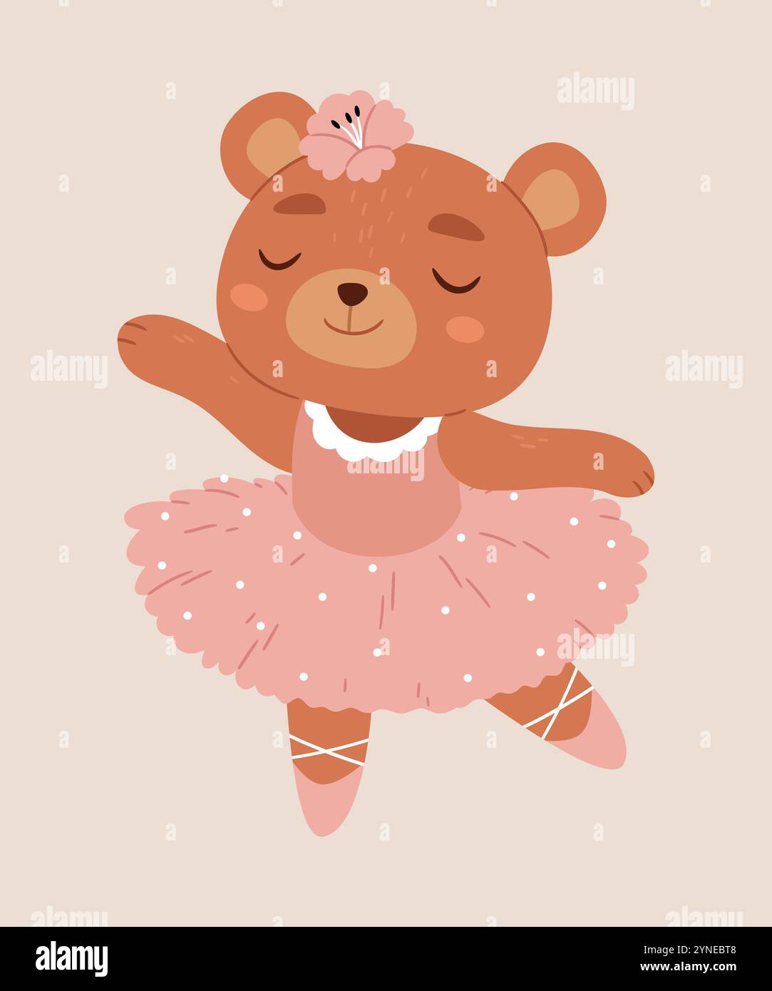 Niedliche Ballerina in einem rosa Kleid, die tanzt. Skandinavische Illustration für Kartendruck oder Poster. Stock Vektor