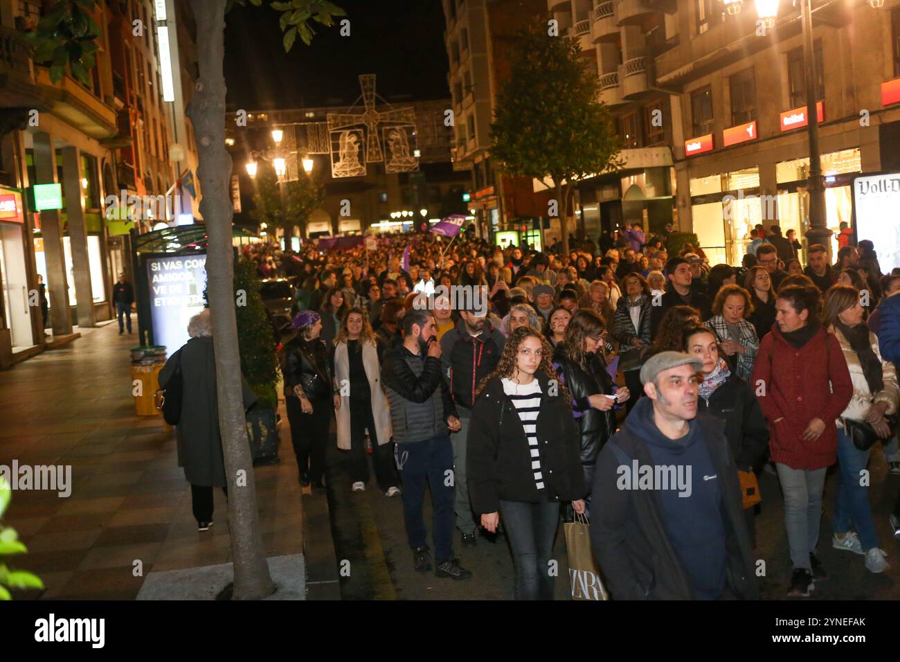 Oviedo, Spanien, 25. November 2024: Tausende von Menschen versammelten sich auf den Straßen von Oviedo während der Demonstration „Let Shame Change Sides“ am 25. November 2024 in Oviedo, Spanien. Quelle: Alberto Brevers / Alamy Live News. Stockfoto