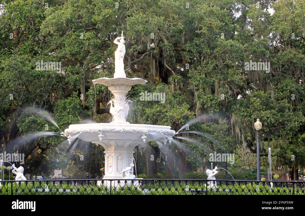 Der Brunnen im Forsyth Park, Savannah, Georgia Stockfoto