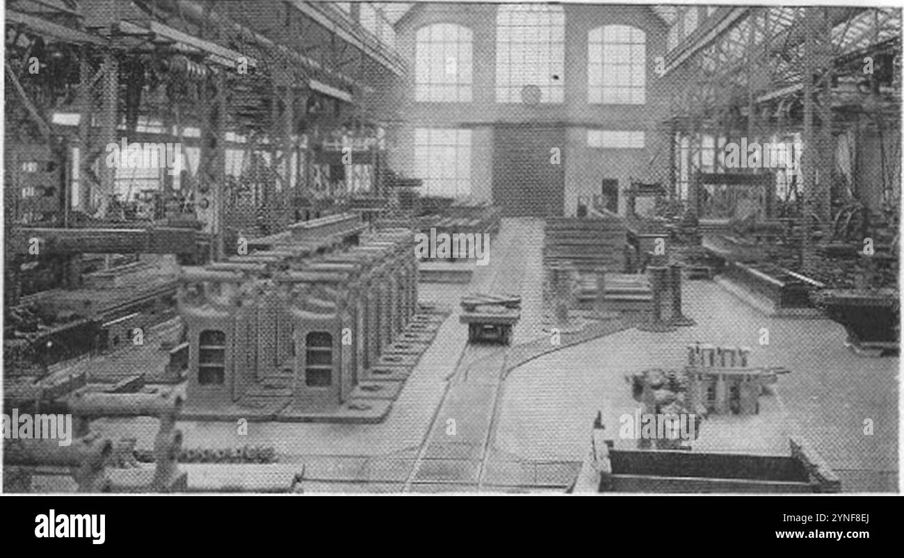 C. W. Hunt, Katalog Nr. 038 Seite 45, gebunden für Harry Hildebrand 1905. Gussplattenbahngleise in den Werken der Ludwig Löewe Company, Berlin. Maschinenhalle (Nr. 19026). Stockfoto