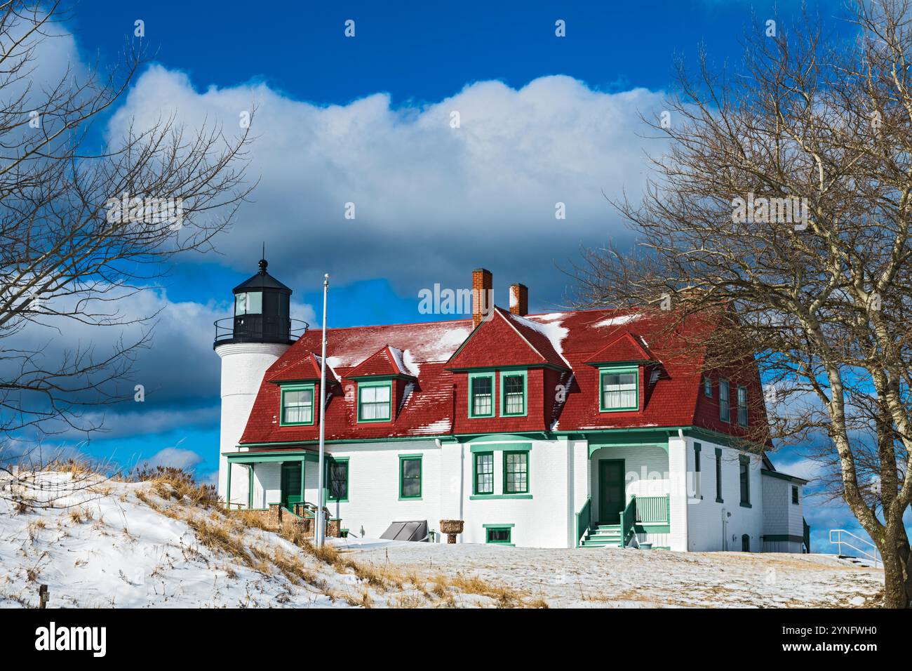 Point Betsie Lighthouse an der Westküste des Lake Michigan nördlich von Frankfort im Benzie County, Michigan, USA. Während Ihres Besuchs bei Point Betsie L Stockfoto