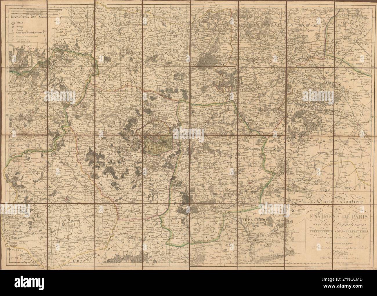 Carte routière des environs de Paris... Von Basset Paul-André, ca. 1815 - Stanford Libraries. Stockfoto