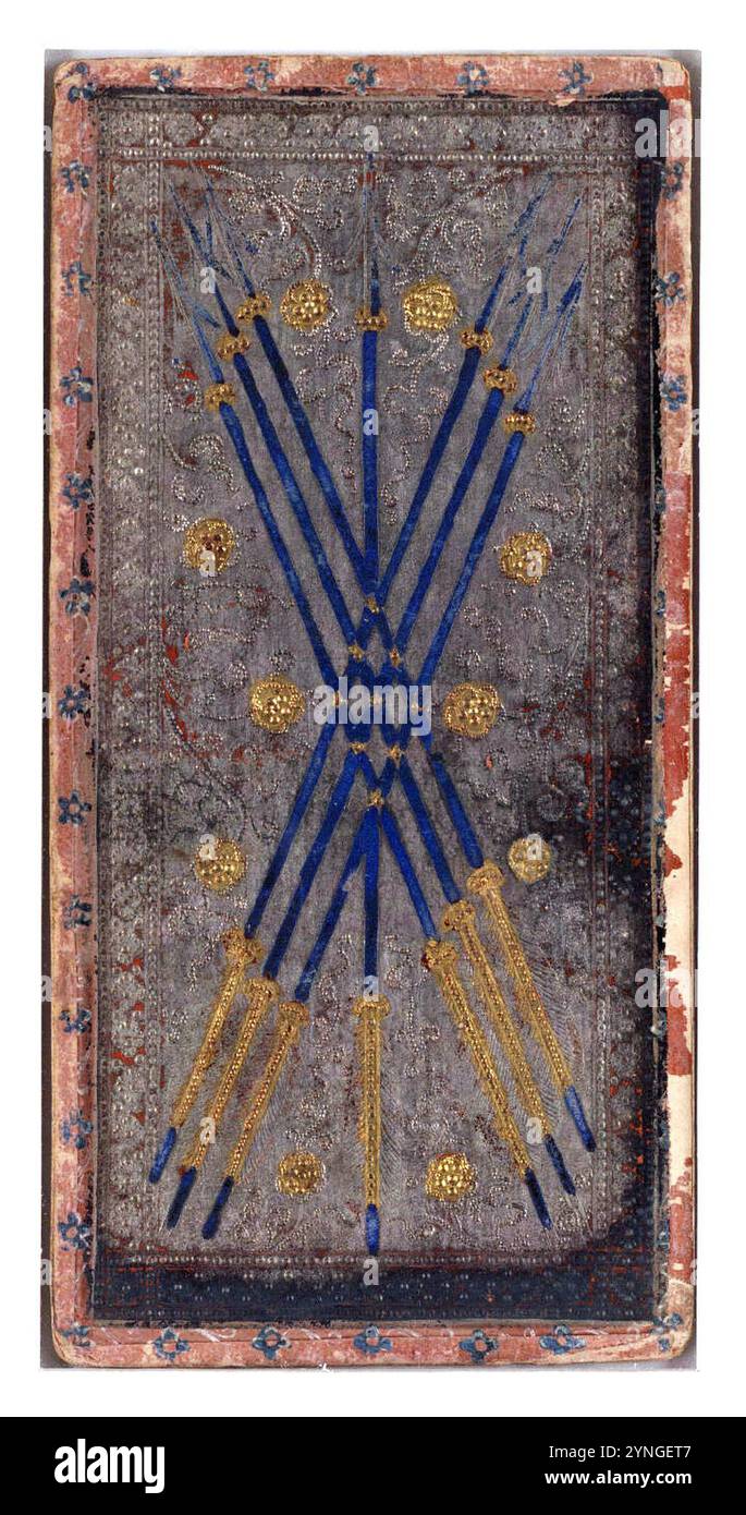 Cary-Yale Tarot Deck - Sieben von Pfeilen. Stockfoto