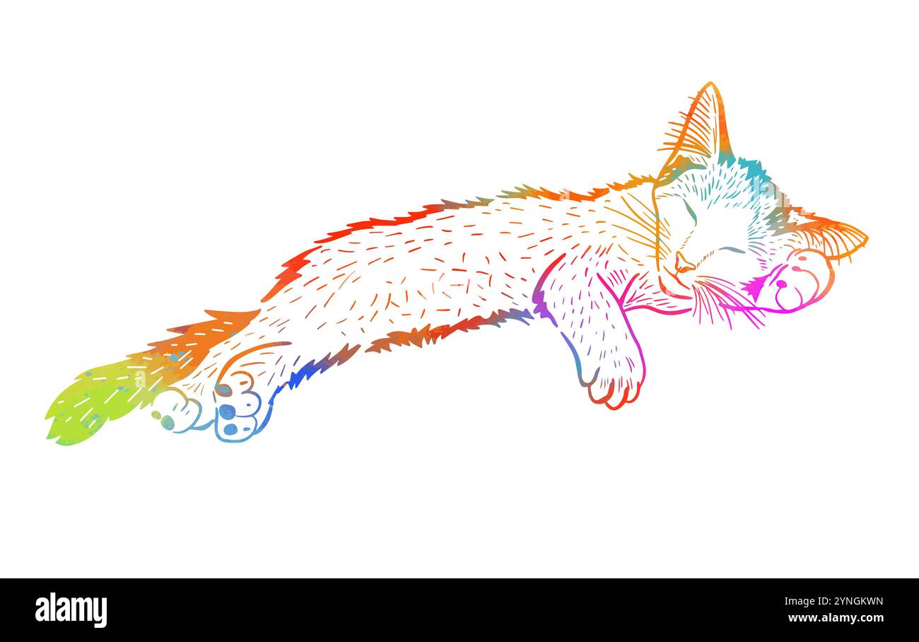 Kittenfarbene Sleeps-Grafiken. Handzeichnung. Nicht AI, Vektorillustration. Stock Vektor