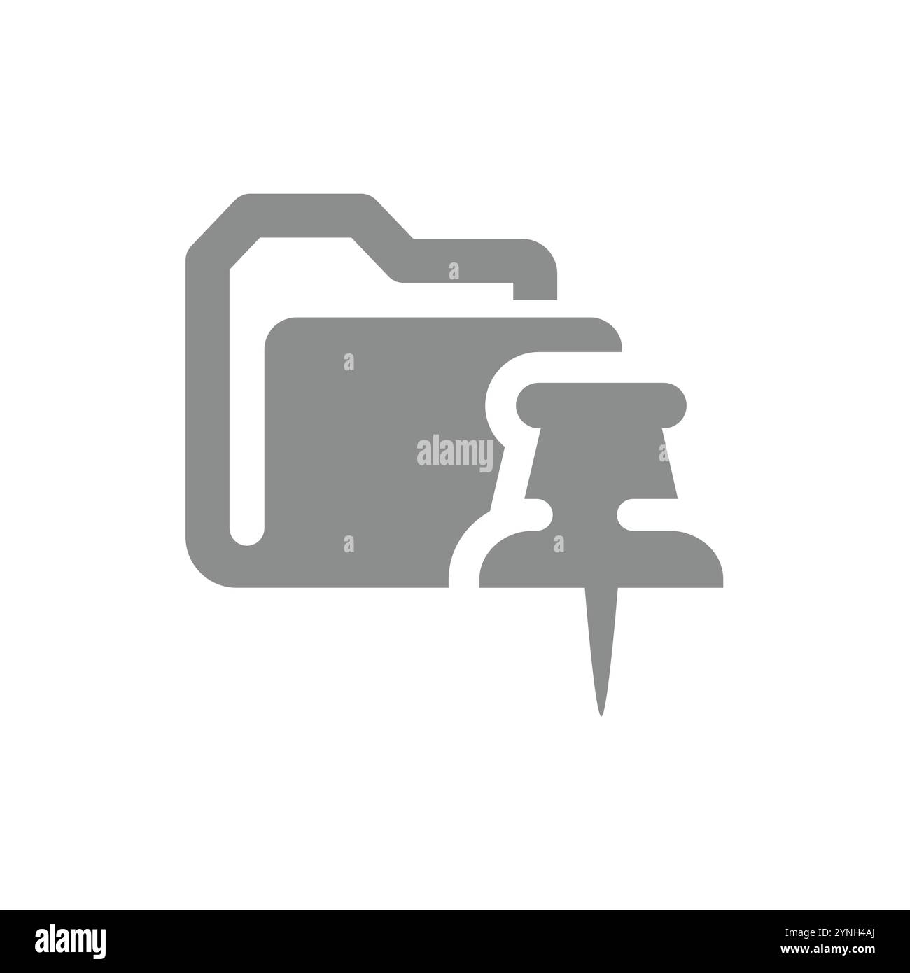 Computer-Ordner und Push-PIN-Vektor-Symbol. Angehängte Datei mit Daumentaschensymbol. Stock Vektor