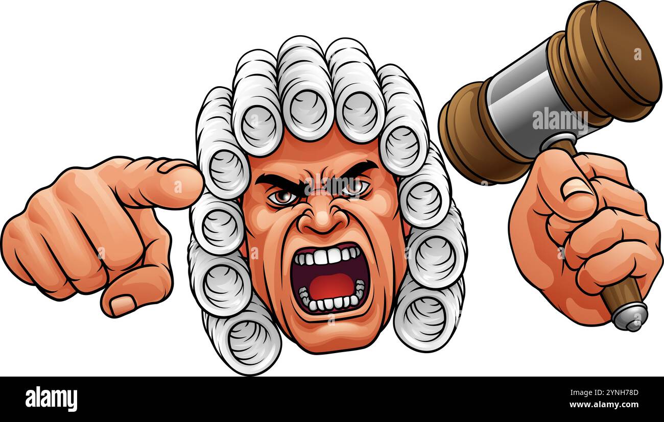 Der Wütende Richter Hammer Gavel Cartoon Charakter Stock Vektor