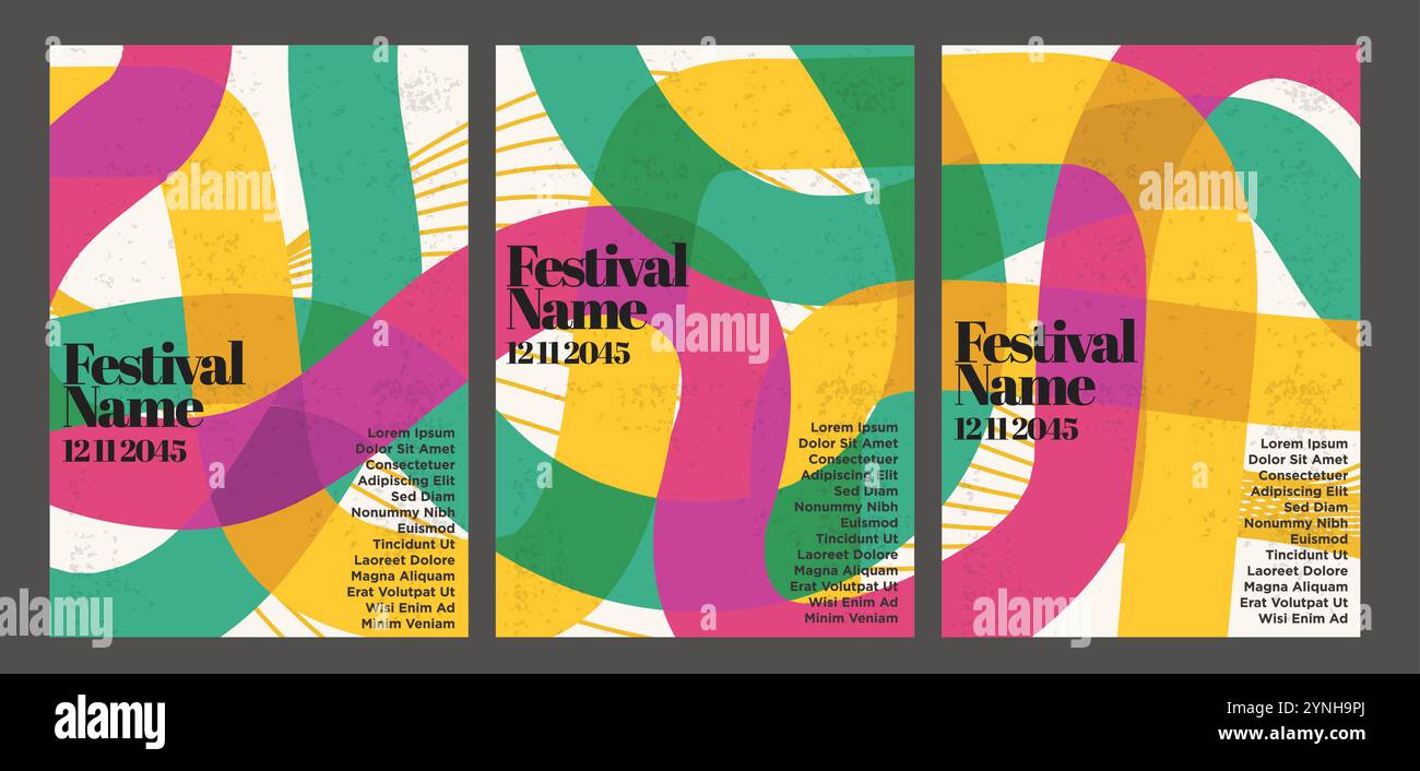 Raffinierte Retro-Poster-Serie Mit Abstraktem Design. Set von Vintage abstrakten Stil Event Poster Vorlage Vektor Illustration Stock Vektor