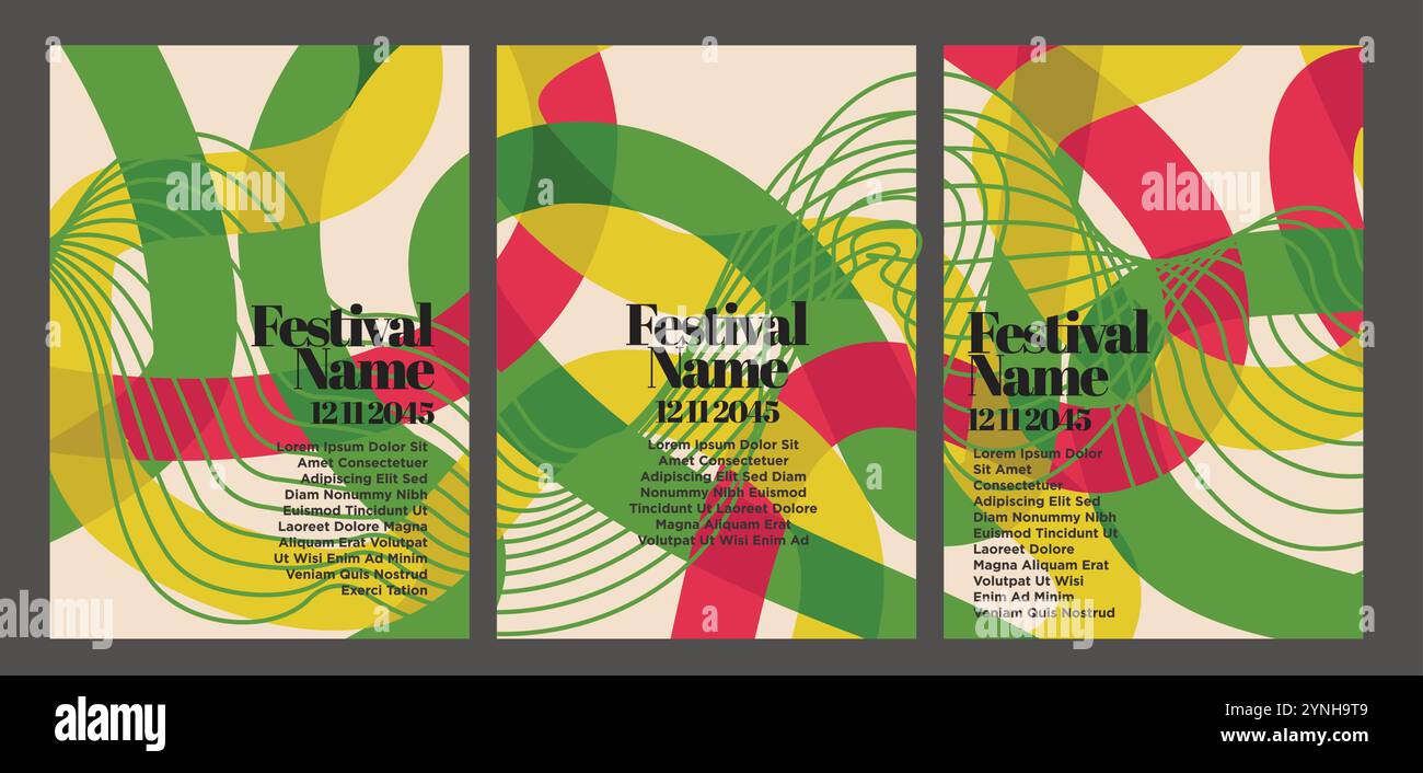 Abstrakte Vintage-Poster Mit Gedämpftem Ton. Set von Vintage abstrakten Stil Event Poster Vorlage Vektor Illustration Stock Vektor