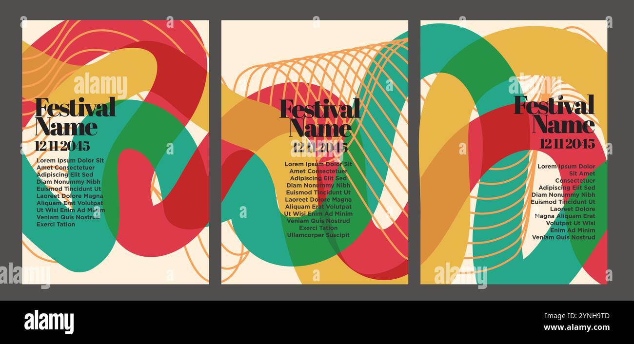 Abstrakte Retro-Poster-Illustrationen aus den 80er Jahren. Set von Vintage abstrakten Stil Event Poster Vorlage Vektor Illustration Stock Vektor