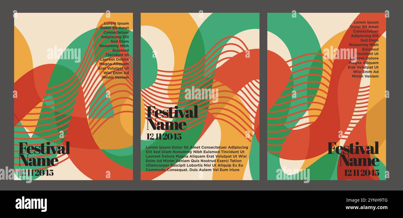 Kultiges Vintage-Vektor-Set Mit Abstraktem Muster. Set von Vintage abstrakten Stil Event Poster Vorlage Vektor Illustration Stock Vektor