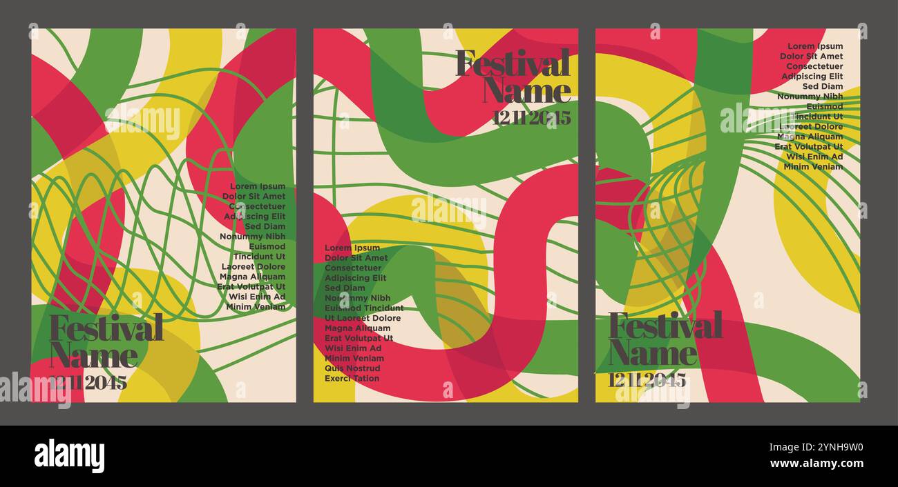 Farbenfrohes, Geometrisches Vintage-Poster-Set. Set von Vintage abstrakten Stil Event Poster Vorlage Vektor Illustration Stock Vektor