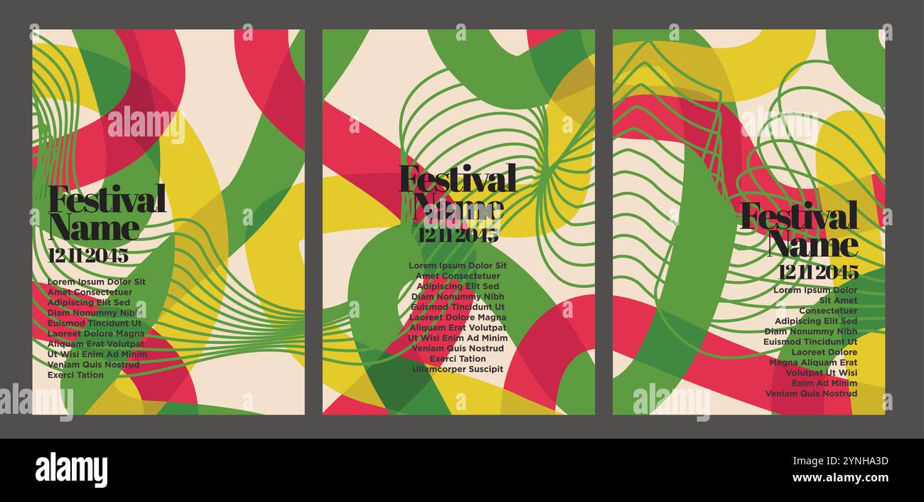 Gedämpfte Retro-Poster-Kollektion Mit Abstraktem Muster. Abstrakte Vintage-Poster-Set Vektor-Illustration Stock Vektor