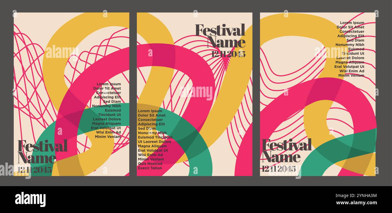 Retro-Poster Mit Abstraktem Akzent. Abstrakte Vintage-Poster-Set Vektor-Illustration Stock Vektor