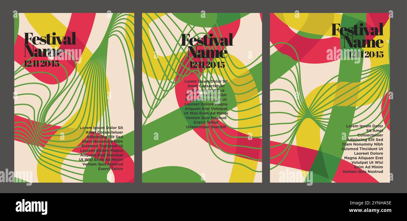 Funky 80er Jahre Retro abstraktes Poster-Paket. Abstrakte Vintage-Poster-Set Vektor-Illustration Stock Vektor