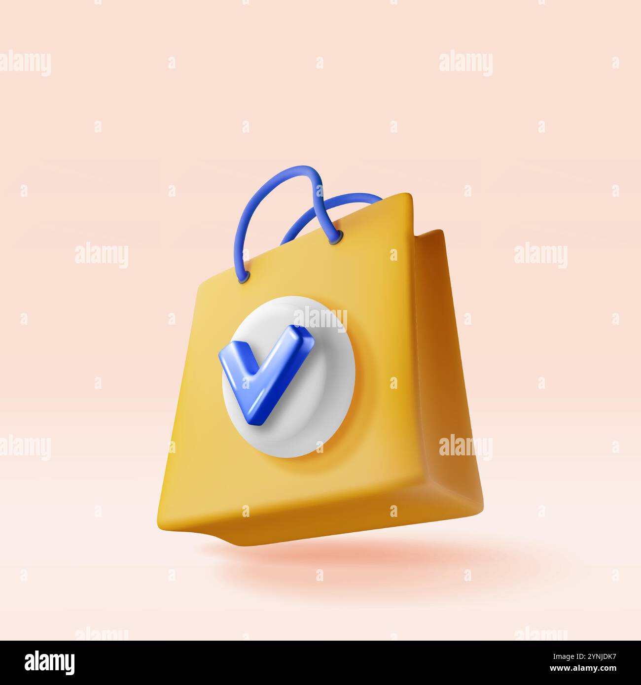 3D-Einkaufstasche mit grünem Häkchen isoliert Stock Vektor