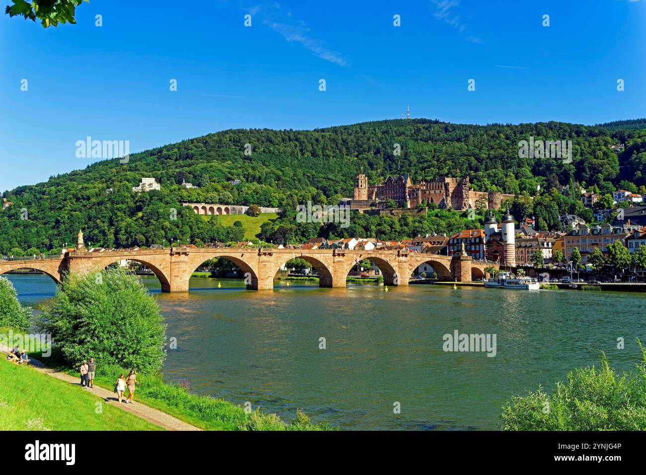Heidelberg, Fluß, Neckar, Karl-Theodor-Brücke (Alte Brücke), Schloß Stockfoto
