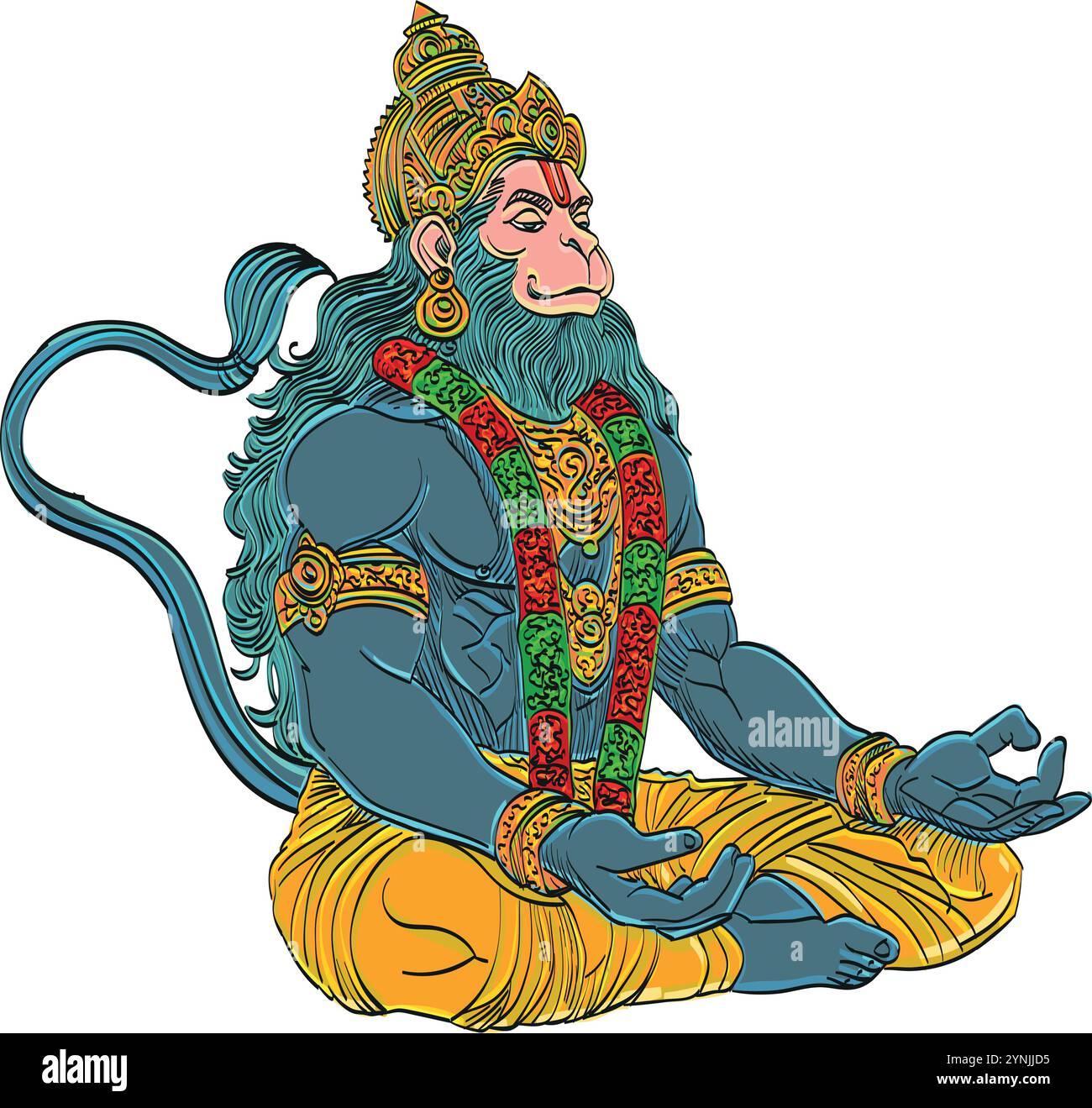 Hanuman, auch bekannt als Maruti, Bajrangabali und Anjaneya, ist eine Gottheit im Hinduismus, die als göttliche Vanara verehrt wird. Stock Vektor Hanuman, auch bekannt als Maruti, Bajrangabali und Anjaneya, ist eine Gottheit im Hinduismus, die als göttliche Vanara verehrt wird. Stock Vektor