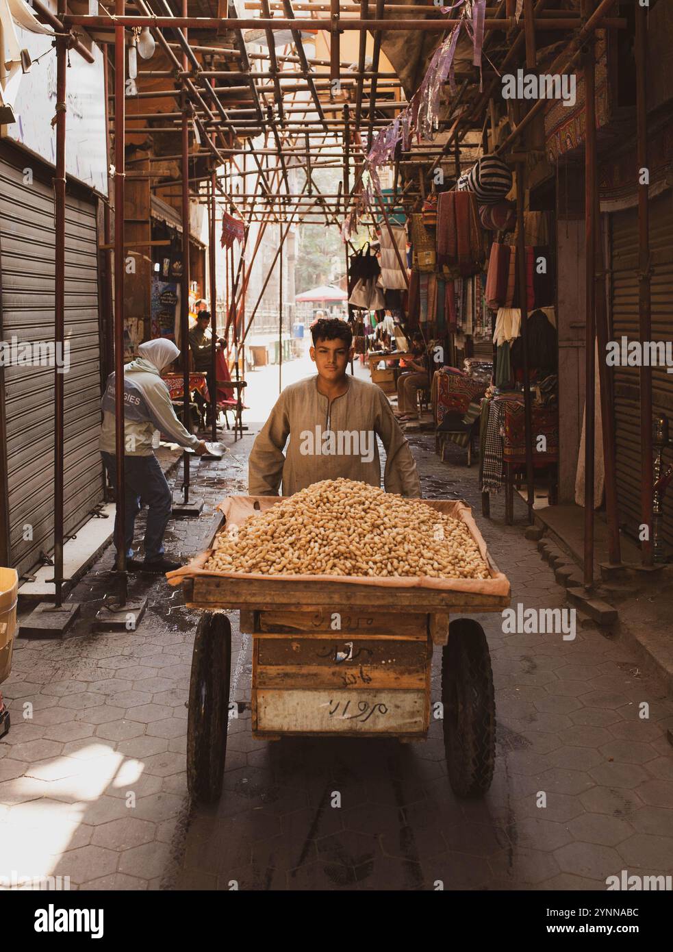 Ein Kind, das Erdnuss auf seinem Wagen in Ägypten verkauft Stockfoto