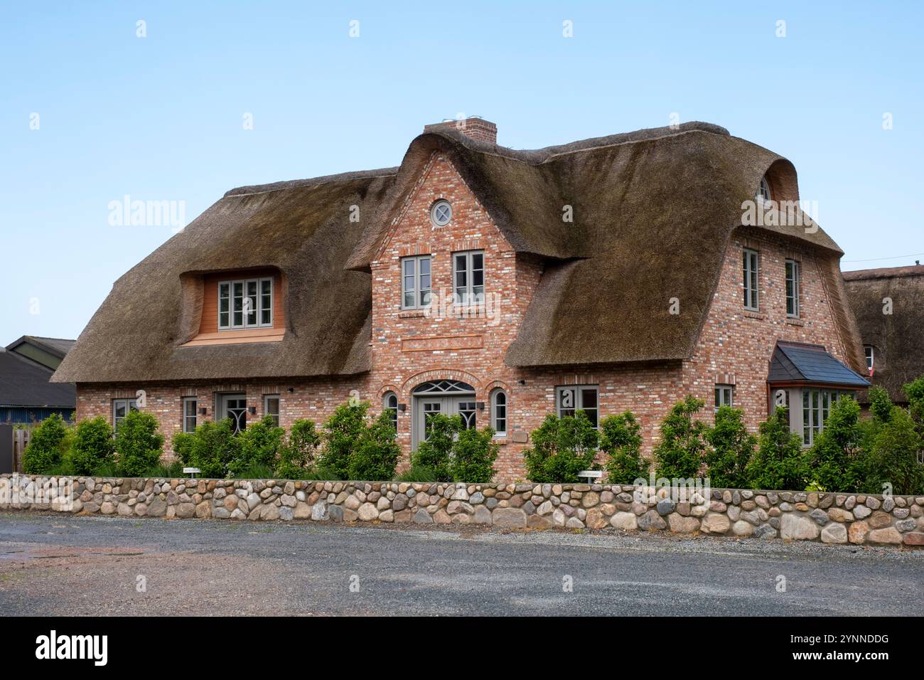 Typisches friesisches Haus mit Schilf Stockfoto