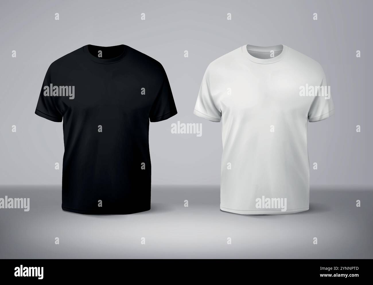 Weißes und schwarzes Baumwoll-T-Shirt mit Muster vorne und hinten. Leere Freizeitkleidung Stock Vektor