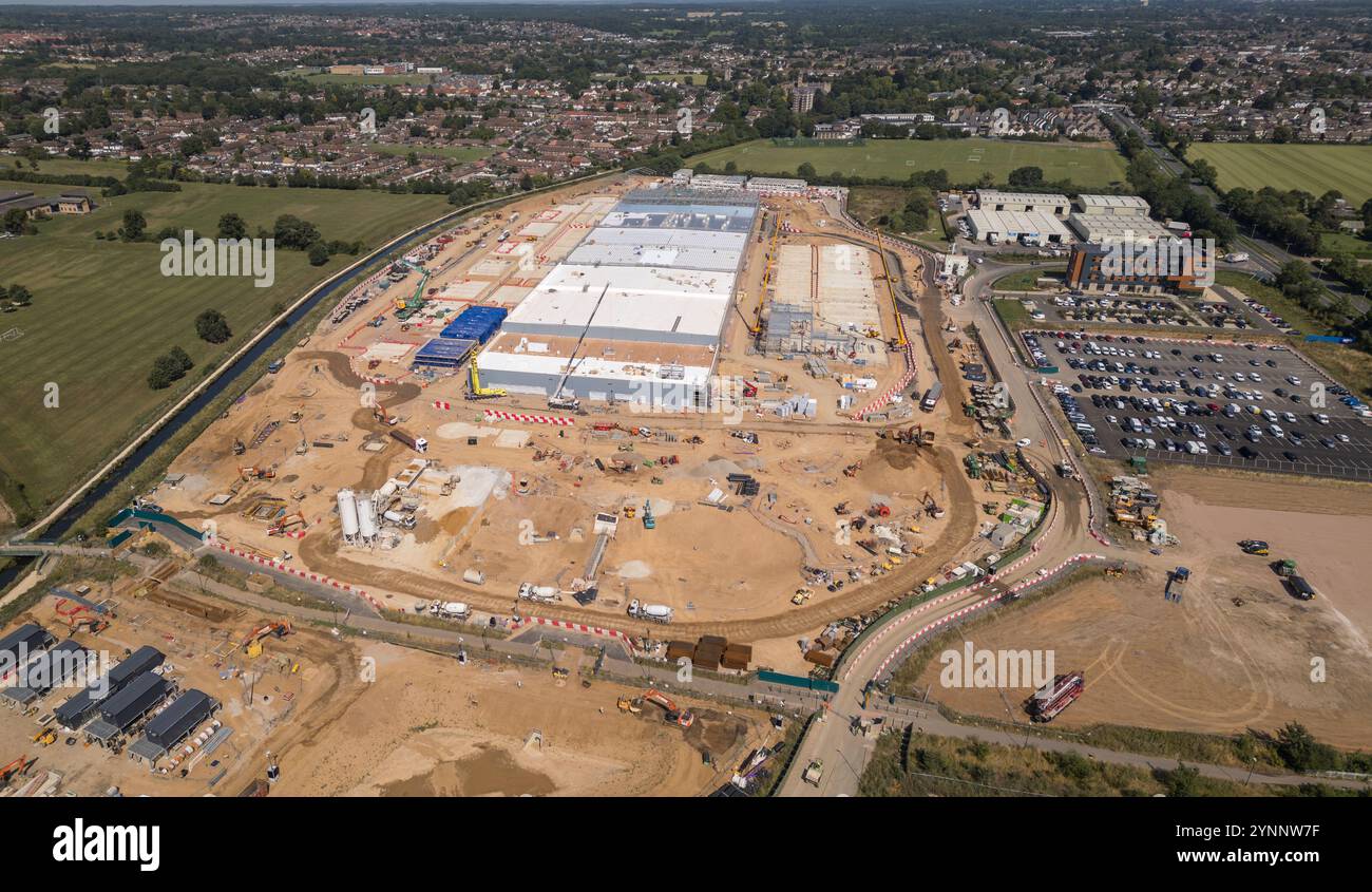 Panoramaansicht des neuen Google-Rechenzentrums im Bau (24. August), Waltham Cross, Großbritannien Stockfoto