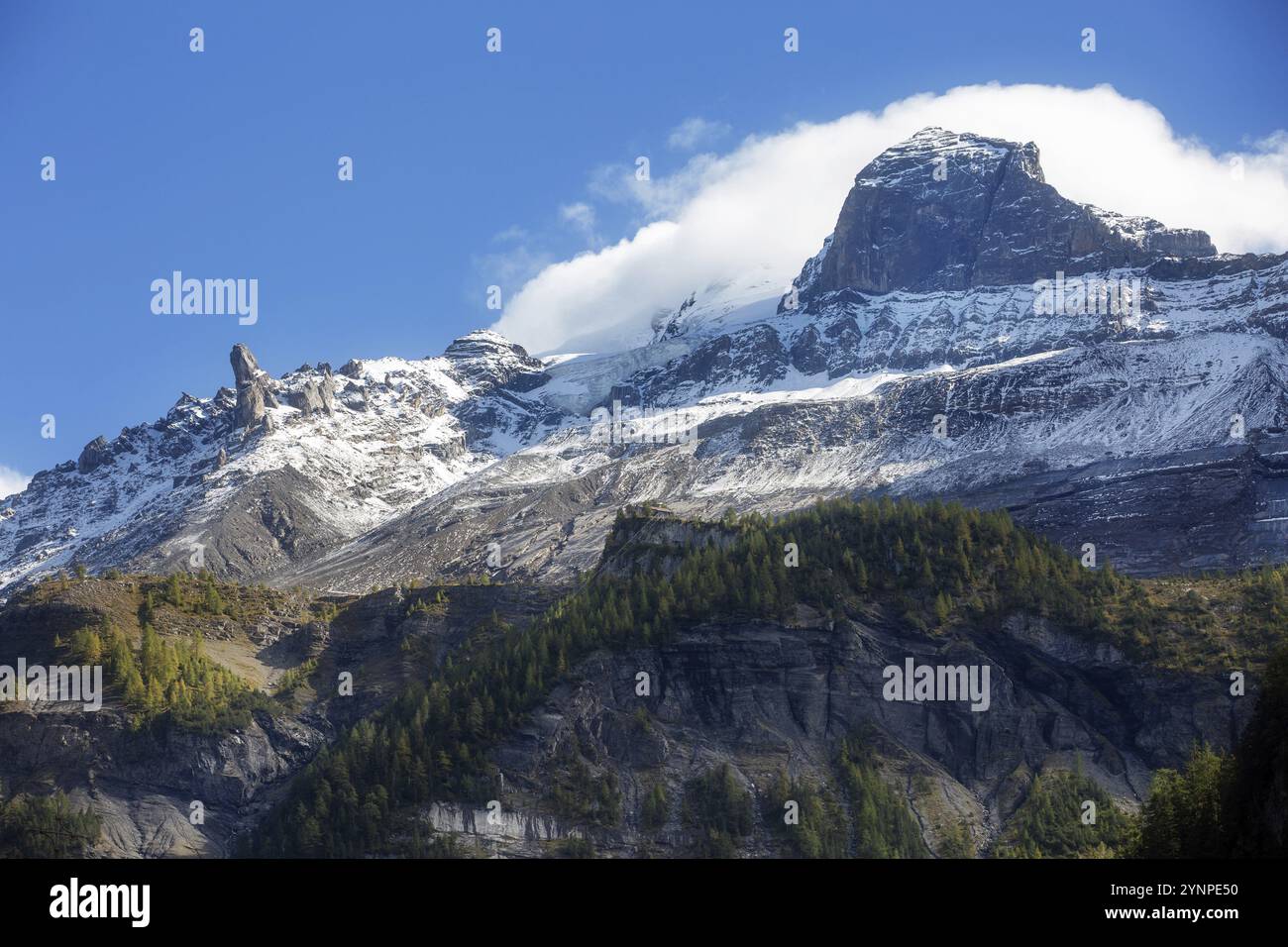 Schweiz, Panoramablick auf die Schweizer Alpen, die Schneegipfel, das Kandertal, das Skigebiet, das Berner Oberland, Europa Stockfoto