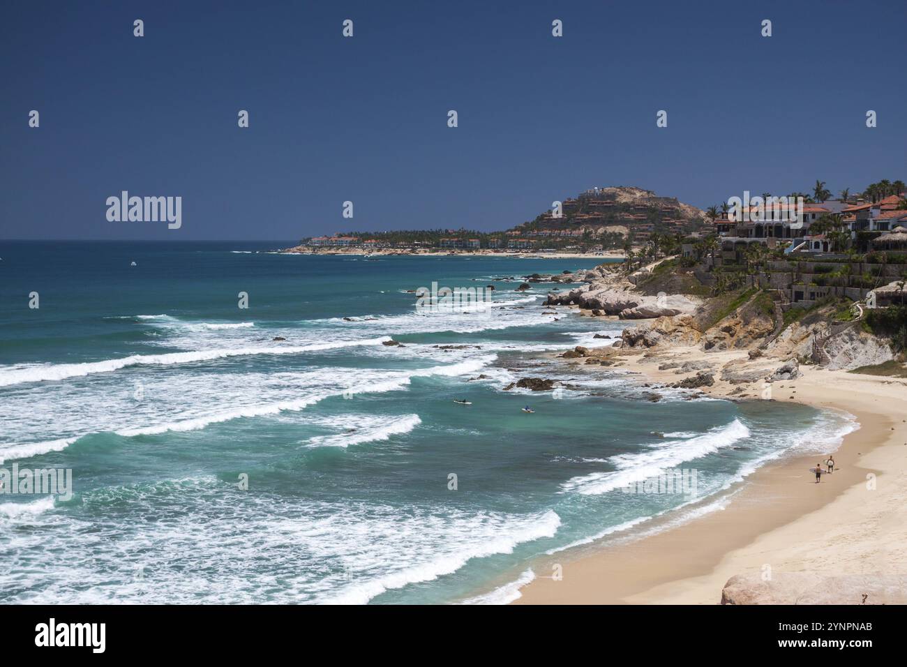 Panoramablick auf die Küste des Surfens. Cabos San Lucas, Mexiko Baja California Sur. Stockfoto Panoramablick auf die Küste des Surfens. Cabos San Lucas, Mexiko Baja California Sur. Stockfoto