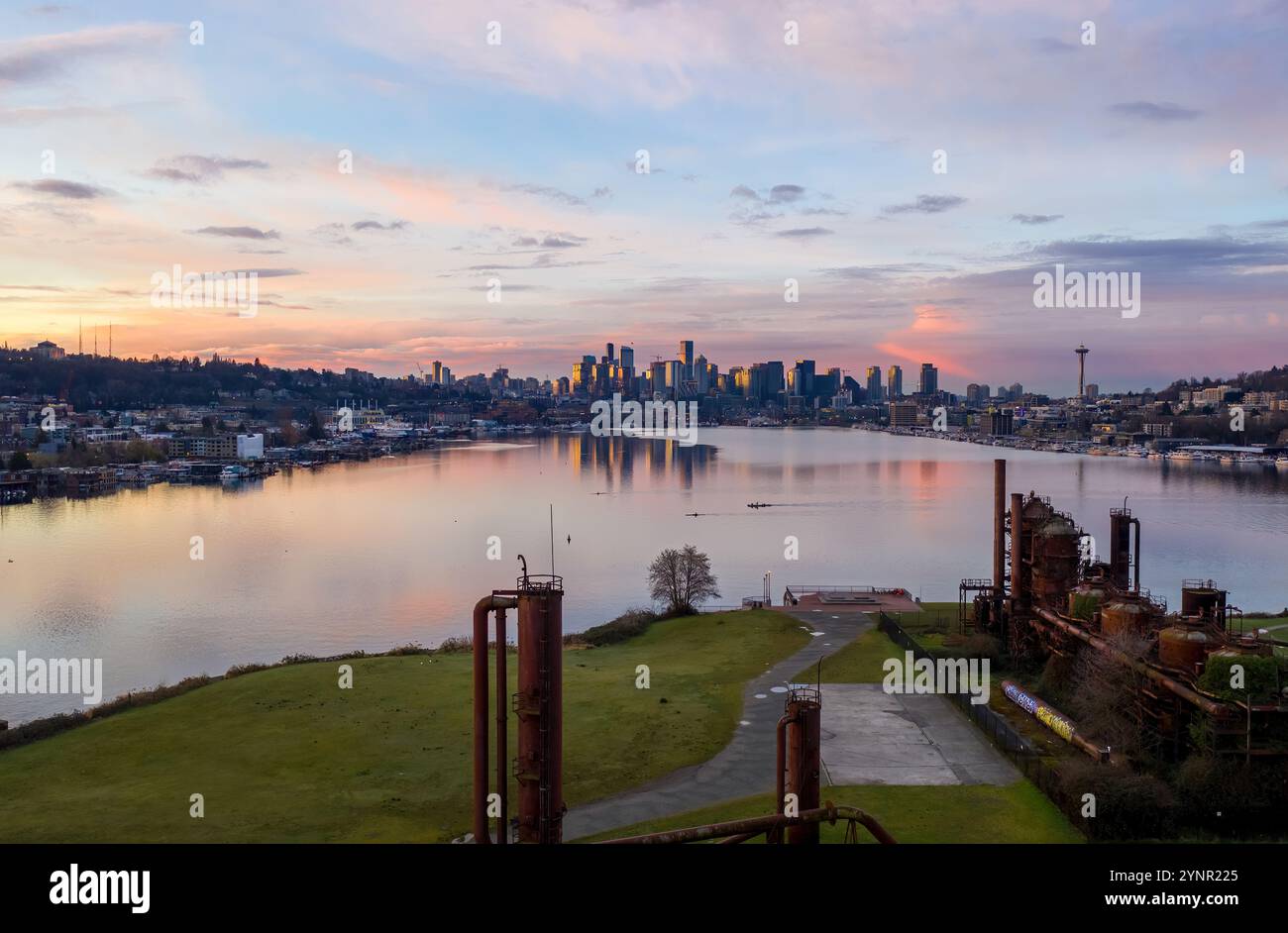 Aerial Gasworks Park Lake Union und Seattle Stockfoto