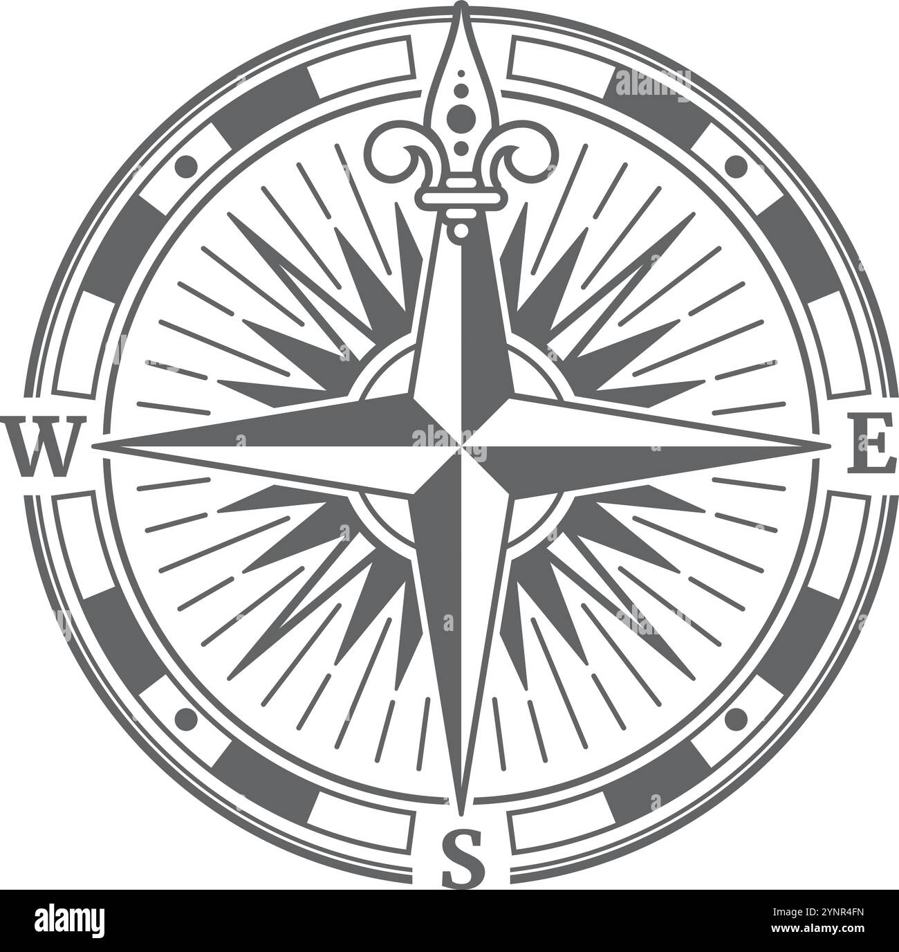 Alte Kompasszeichnung. Schwarzes Symbol des Navigationssterns auf weißem Hintergrund Stock Vektor