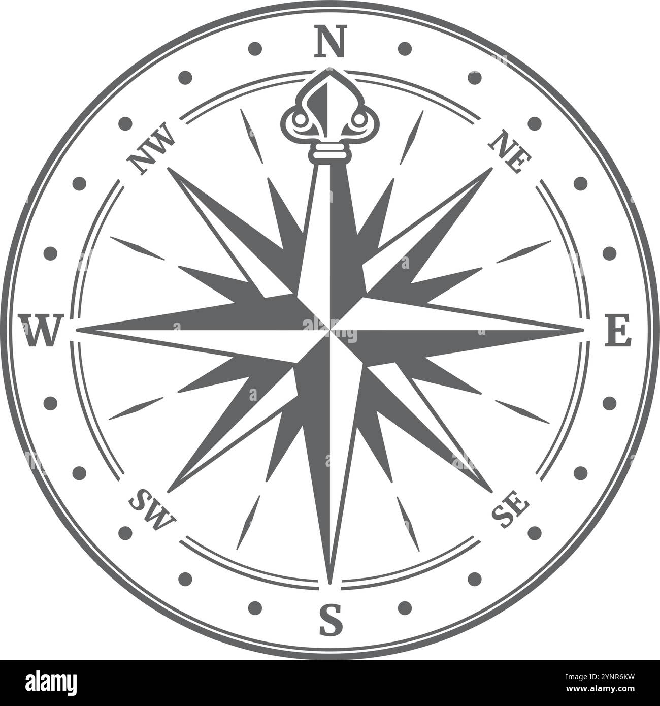 Symbol für die Retro-Kartennavigation. Kompasswindrose isoliert auf weißem Hintergrund Stock Vektor