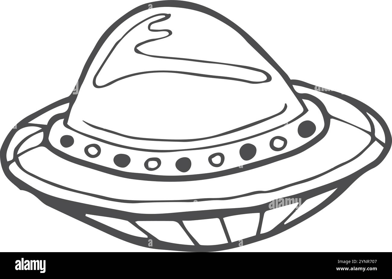 UFO-Schiffskritzelei. Außerirdische Raumschiff-Linienzeichnung isoliert auf weißem Hintergrund Stock Vektor