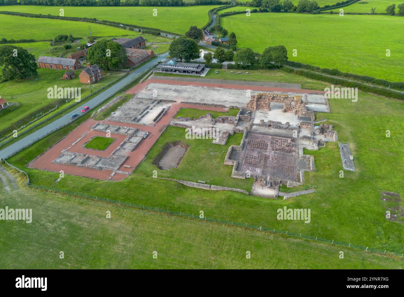 Luftaufnahme von Wroxeter Roman City (SY5), Wroxeter, Shropshire, Großbritannien. Stockfoto