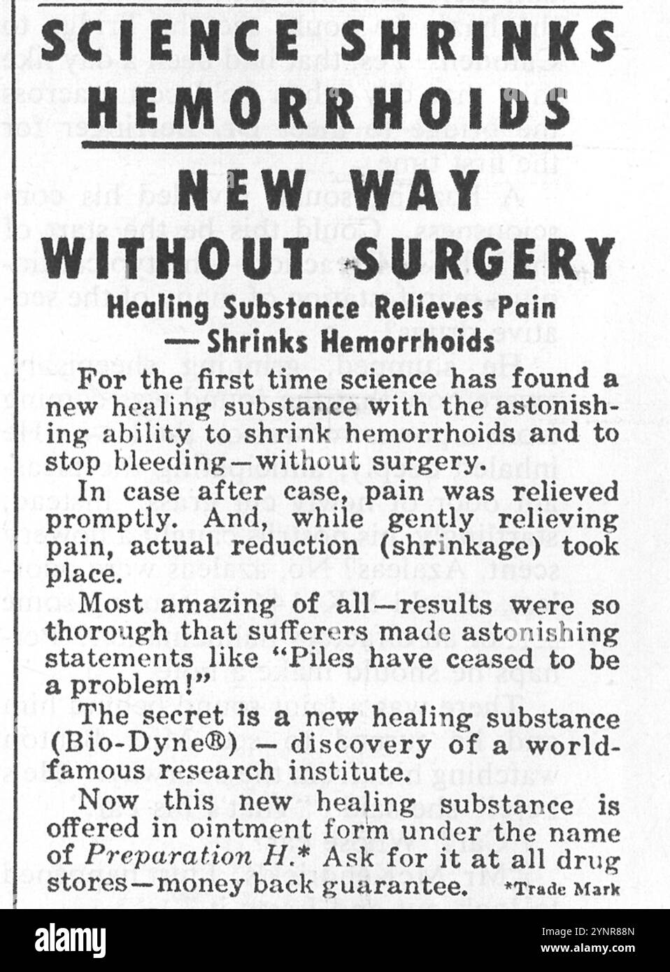 1954 Präparat H. für Hämorrhoiden ad - mit Heilsubstanz Bio-Dyne Stockfoto