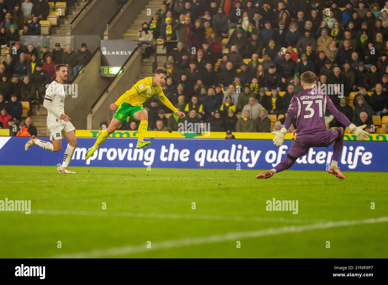 Ante Crnac von Norwich City erzielte 5-1 Punkte während des Sky Bet Championship-Spiels zwischen Norwich City und Plymouth Argyle in der Carrow Road, Norwich am Dienstag, den 26. November 2024. (Foto: David Watts | MI News) Credit: MI News & Sport /Alamy Live News Stockfoto