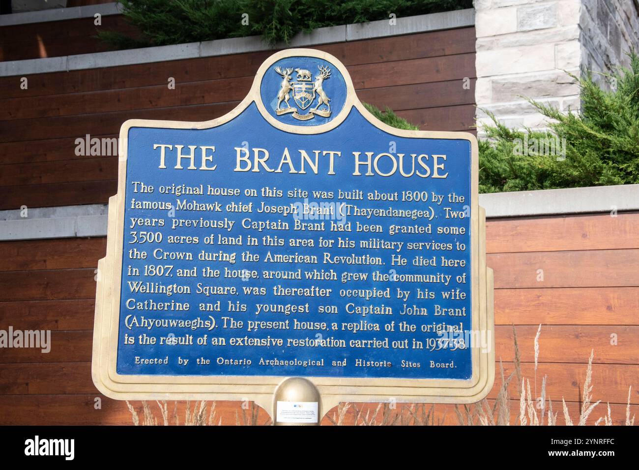 Brant House Plaque am North Shore Boulevard East in Burlington, Ontario, Kanada Stockfoto