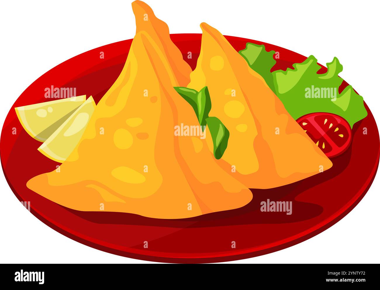 Samosa-Mahlzeit-Zeichentricksymbol. Indische Küche Stock Vektor