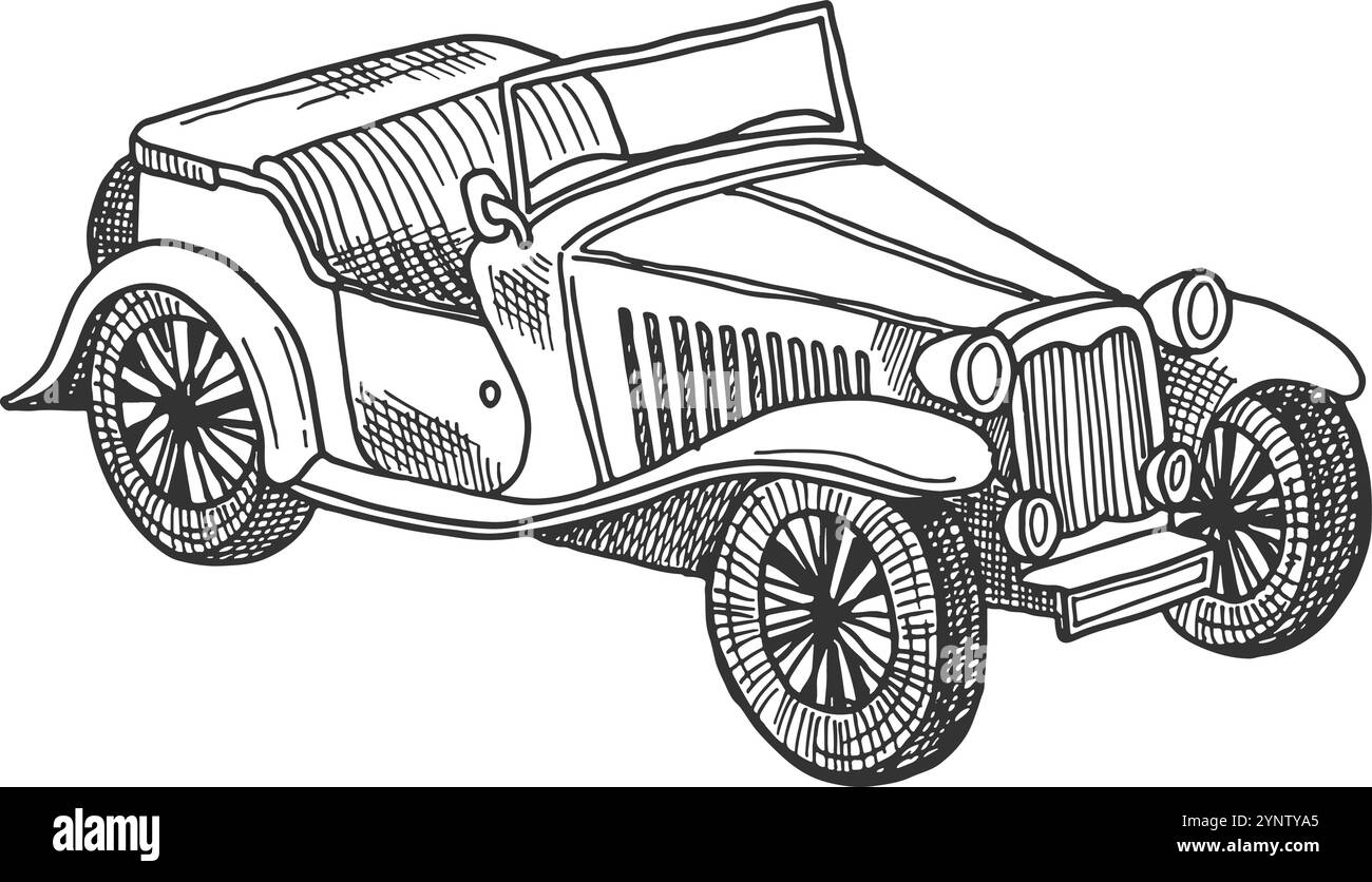 Oldtimer-Skizze. Retro-Fahrzeug. Alter Transport Stock Vektor
