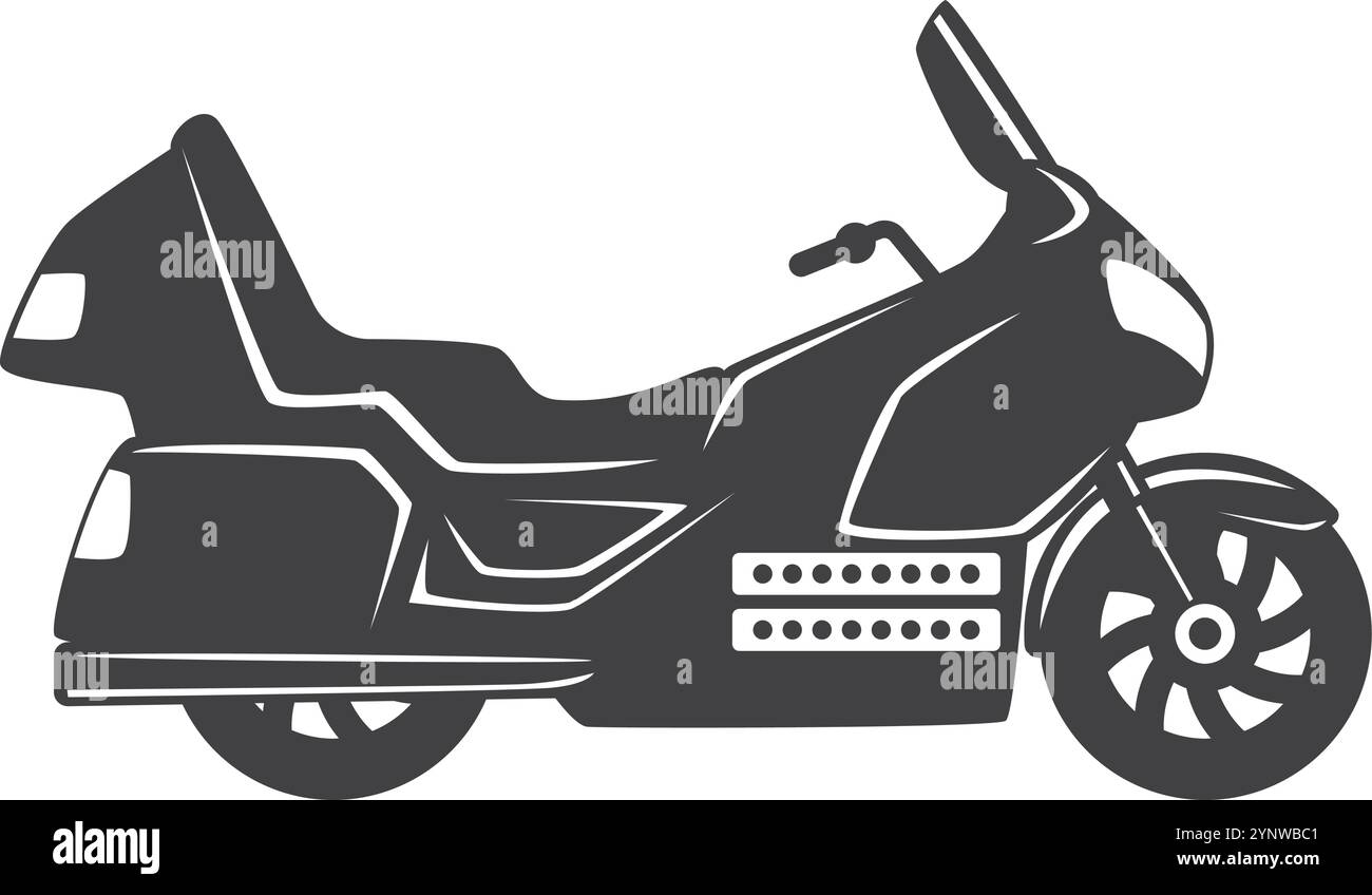 Ein schwarzes Motorrad mit schwarzem Sitz und schwarzem Lenker Stock Vektor