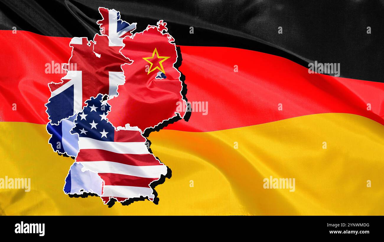Umrisskarte Deutschlands, gefüllt mit den Nationalflaggen der