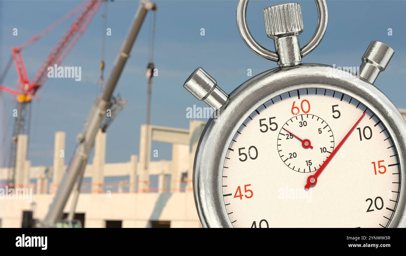 Stoppuhr vor der Baustelle Stockfoto