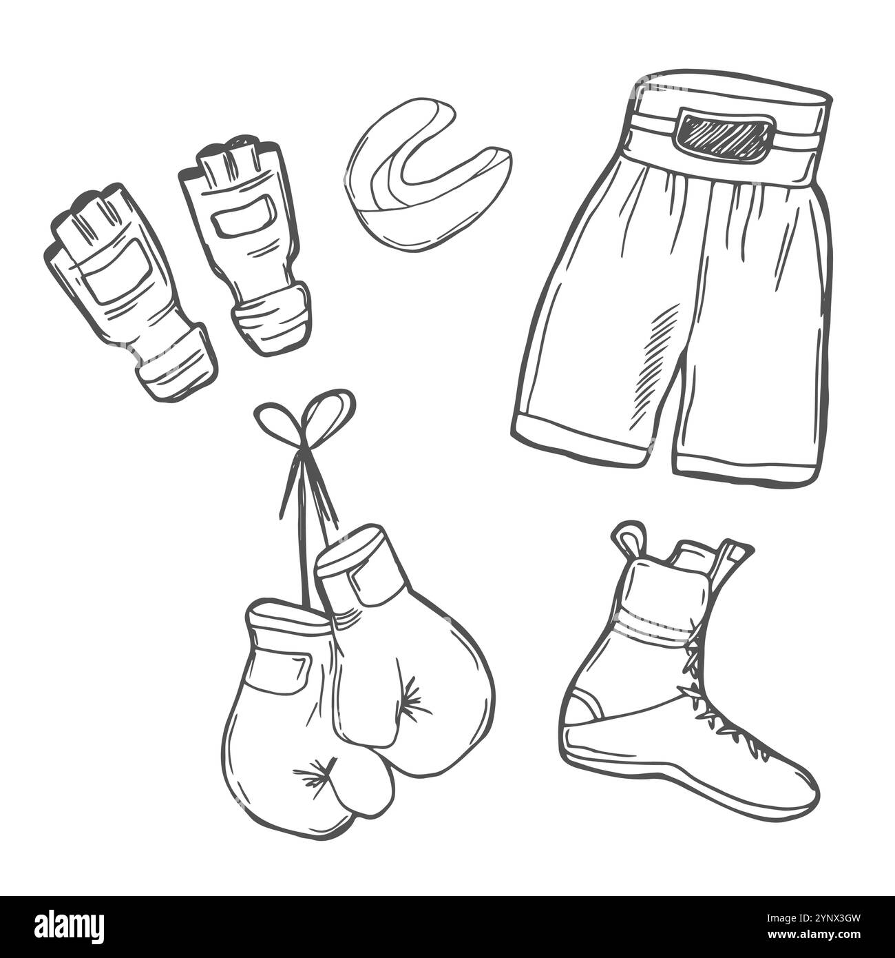 Hand gezeichnet Doodle Boxen Icons Set Vektor Illustration Sketchy Sport Verwandte Icons Boxen Elemente, Boxen Uniform, Handschuhe, Schuhe, Helm, Boxring Stock Vektor