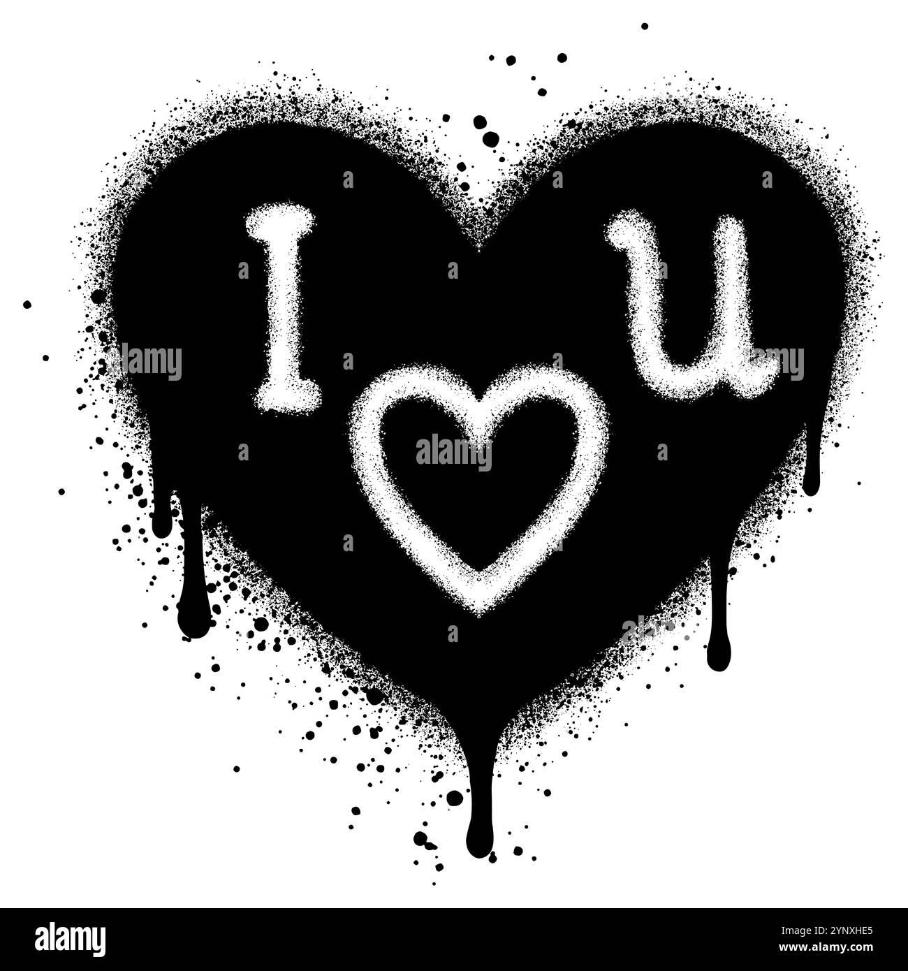 Herz-Graffiti mit schwarzer Sprühfarbe. Vektorabbildung. Stock Vektor