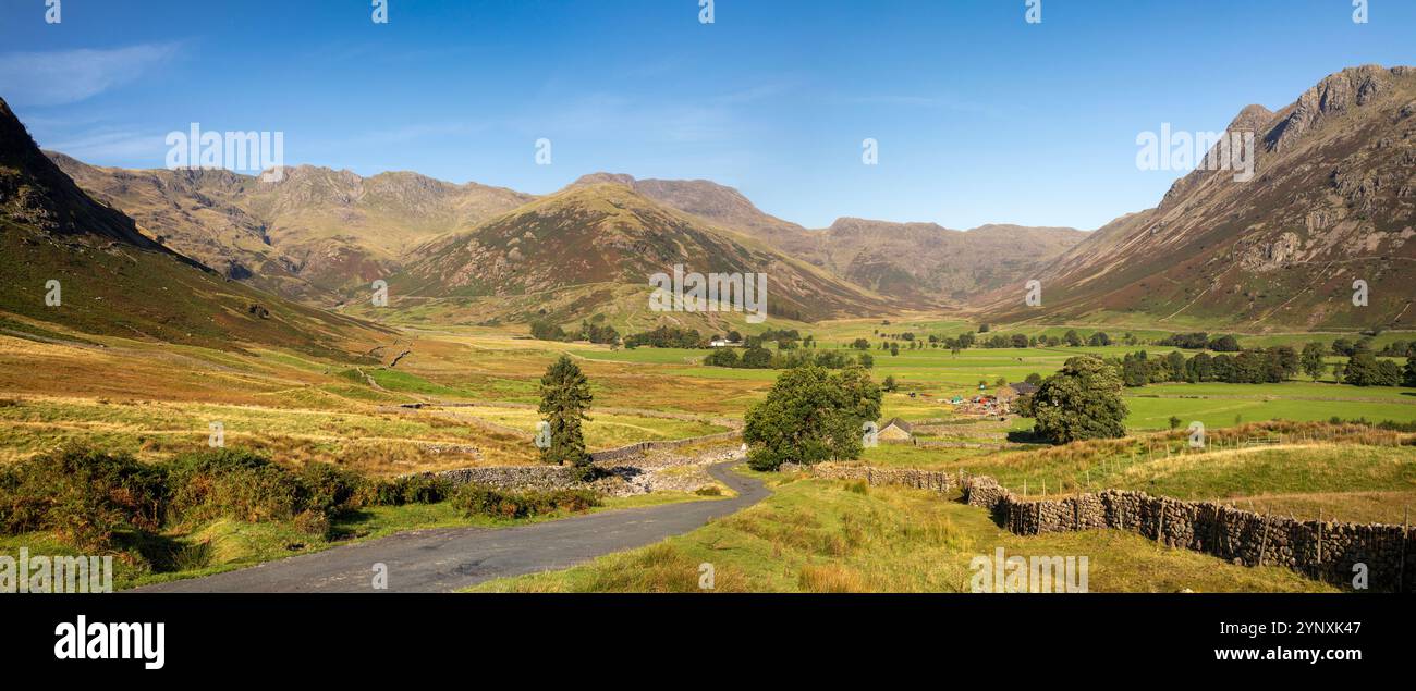 UK, England, Cumbria, Langdale, Mickleden und Oxendale, unter Langdale Fell, Panoramablick Stockfoto